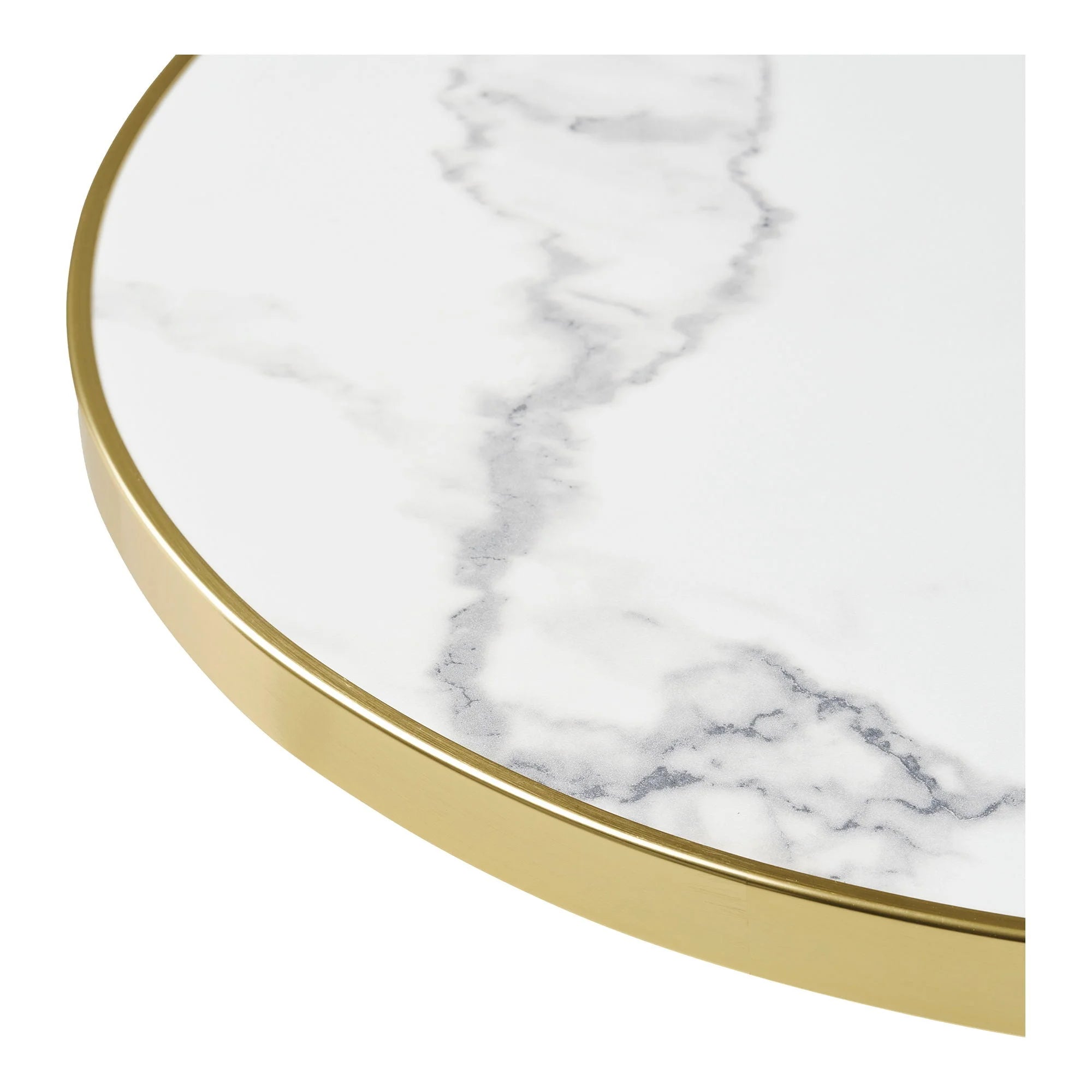 Table bistrot ronde effet marbre blanc bord doré pied noir Ø60 cm