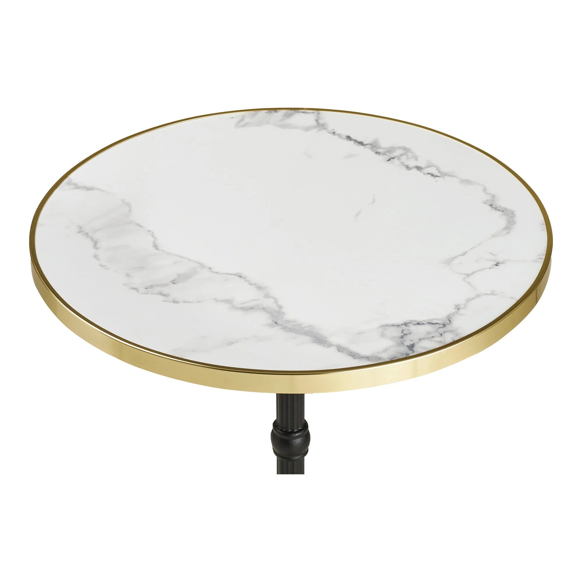 Table bistrot ronde effet marbre blanc bord doré pied noir Ø60 cm