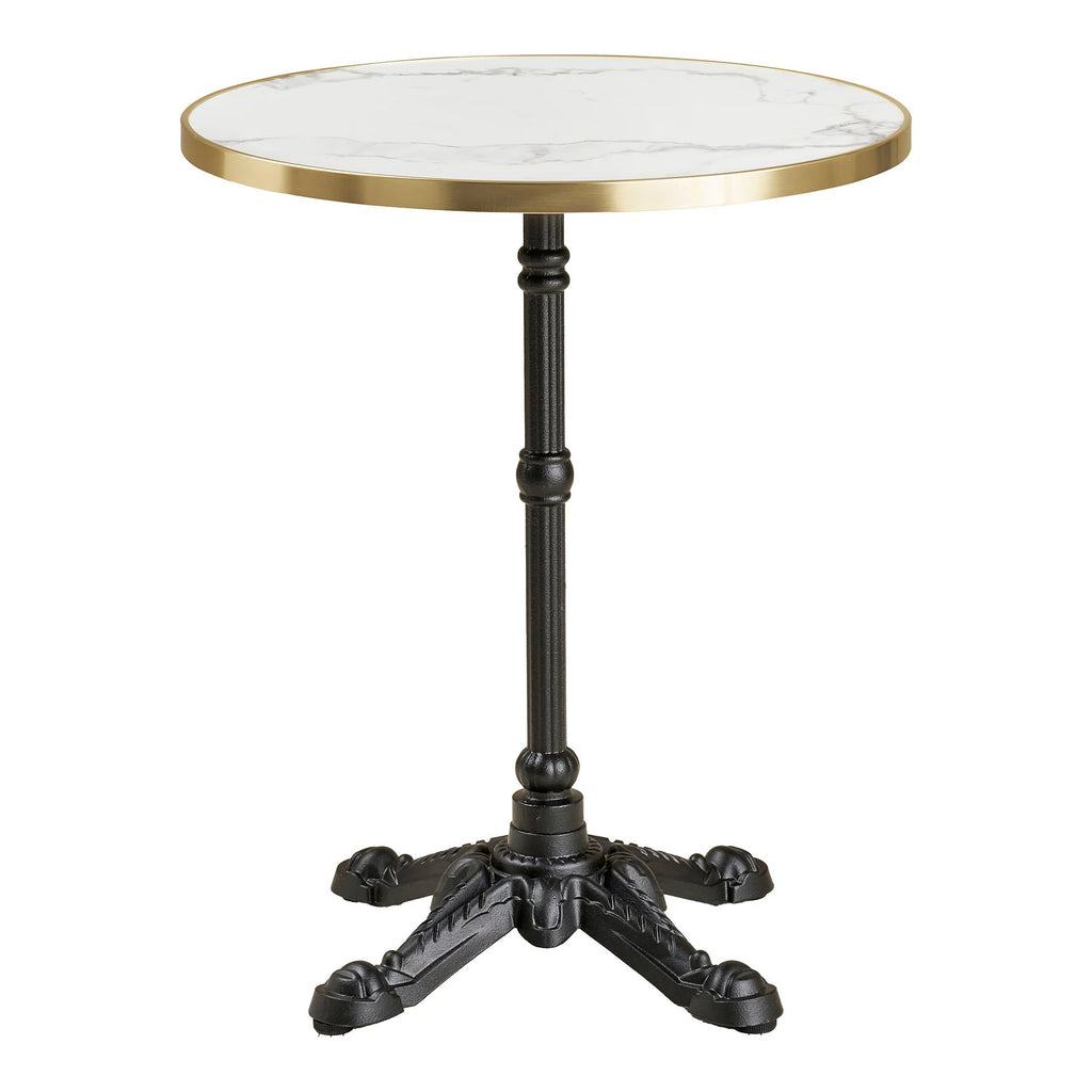 Table bistrot ronde effet marbre blanc bord doré pied noir Ø60 cm