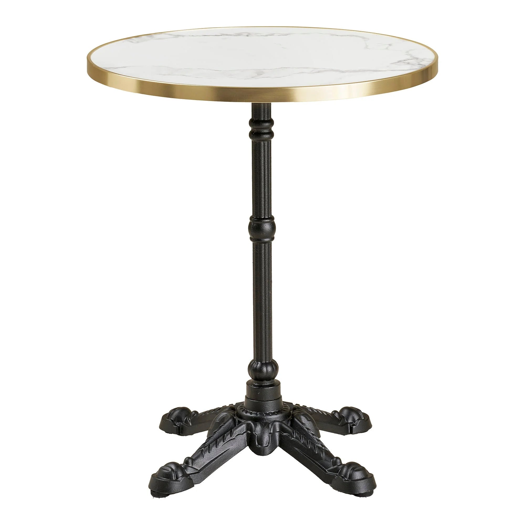 Table bistrot ronde effet marbre blanc bord doré pied noir Ø60 cm