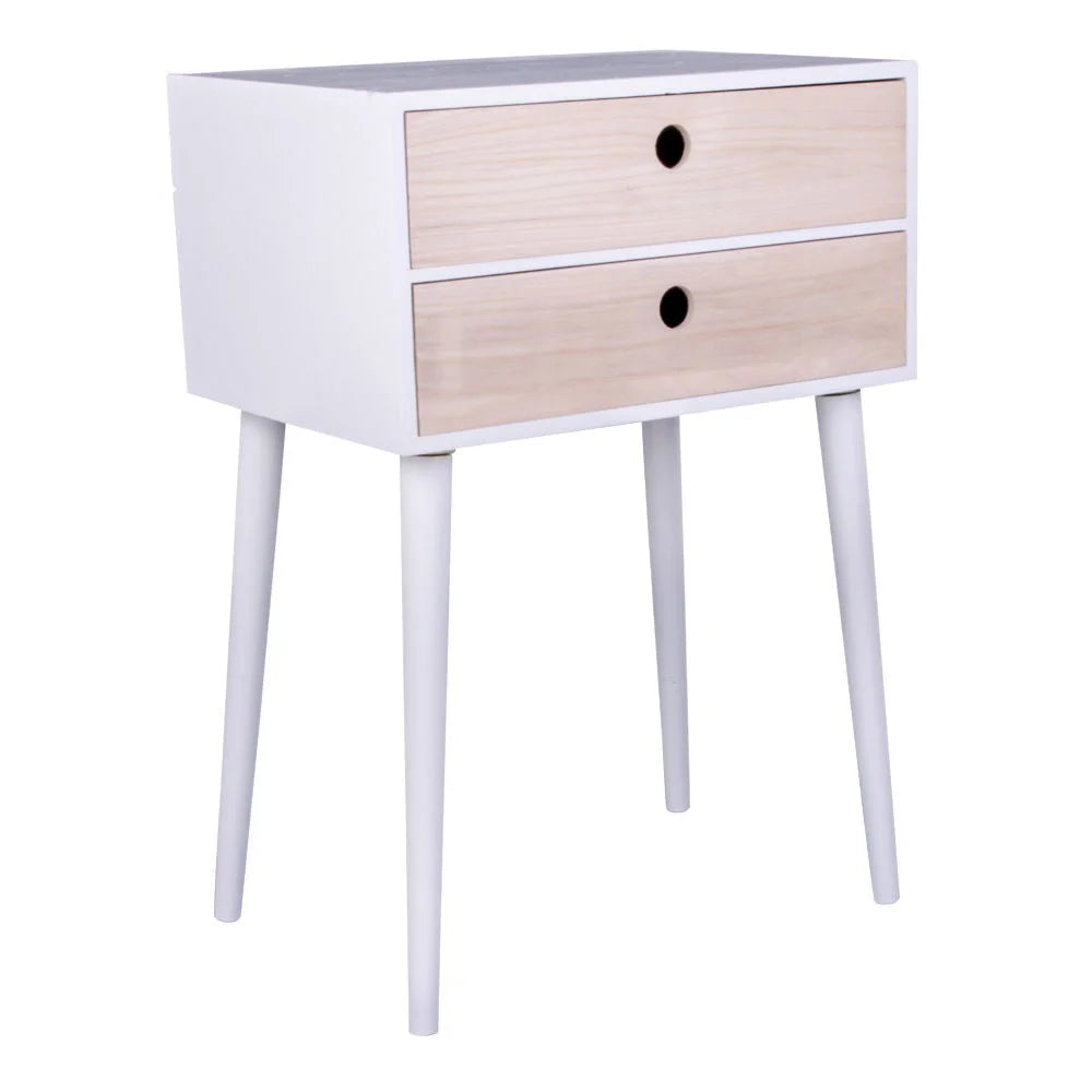 Table de chevet blanche en bois avec deux tiroirs de dimensions 45x32 cm