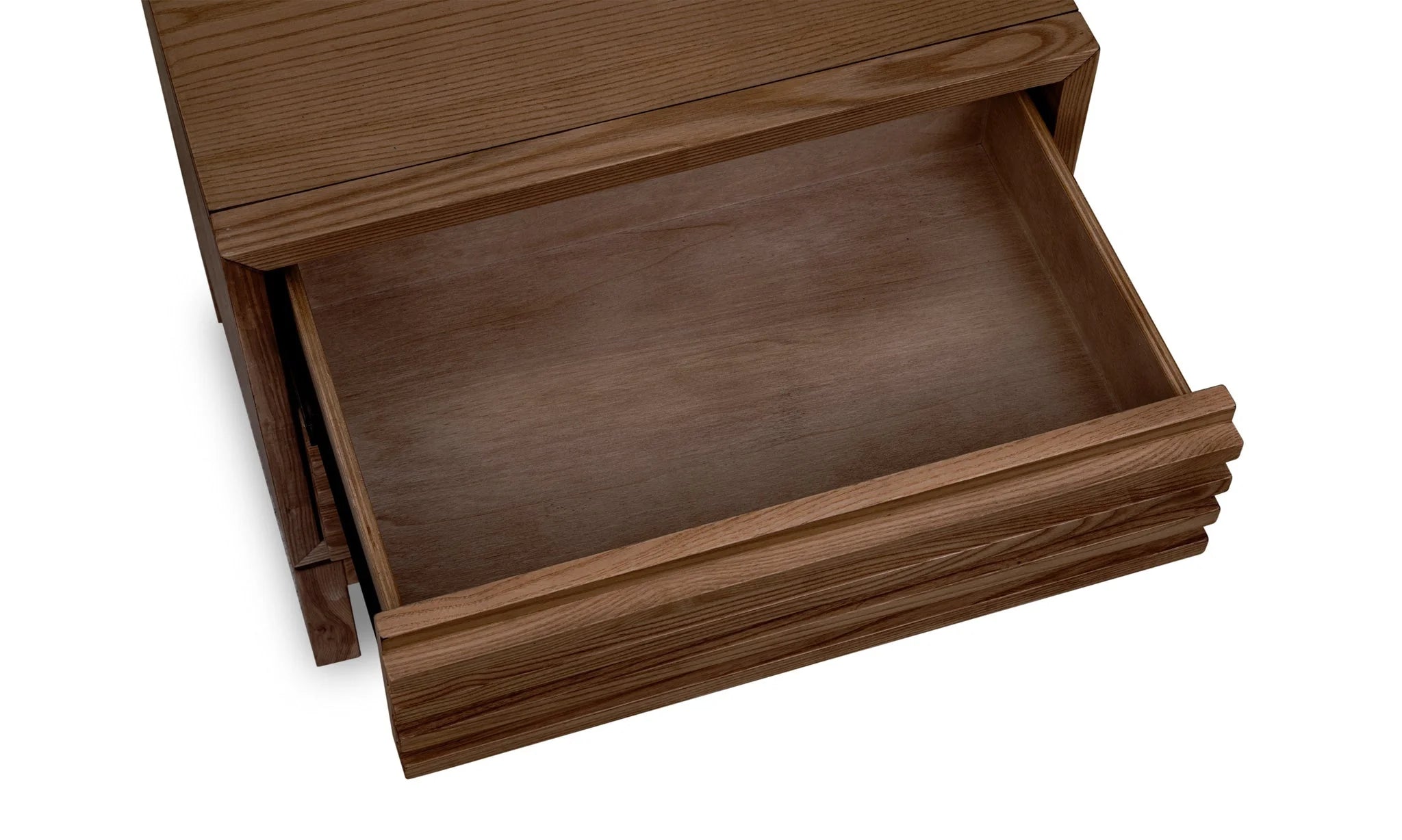 Table de chevet en frêne rainuré roux, 61x41 cm, bois grainé brun foncé