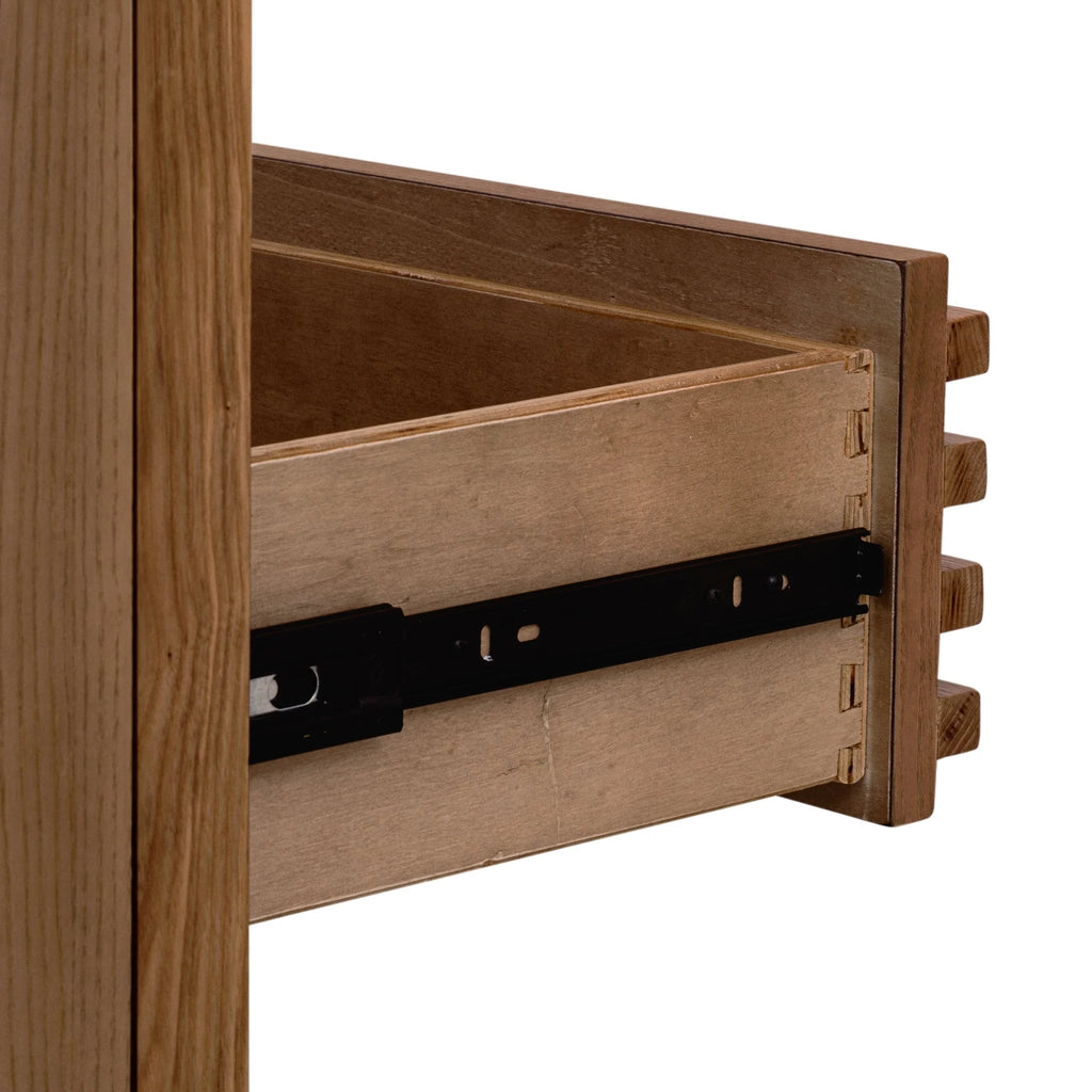 Tiroir en frêne rainuré roux avec coulisses métal noir, 61x41 cm