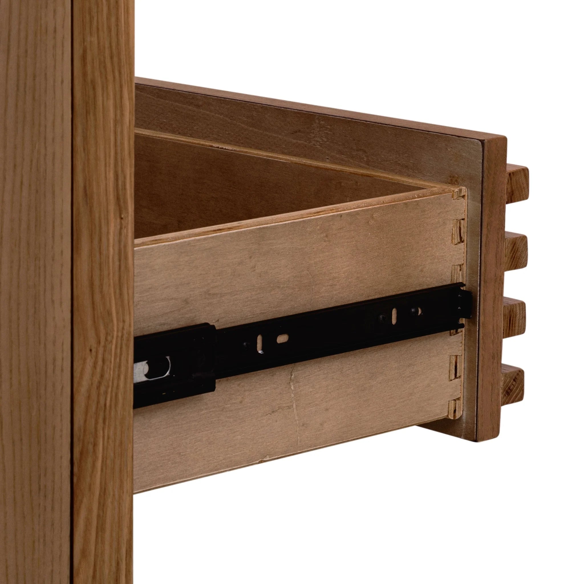 Tiroir en frêne rainuré roux avec coulisses métal noir, 61x41 cm