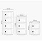 Schéma des dimensions de la table de chevet minimaliste avec options de 2, 3 et 4 tiroirs.