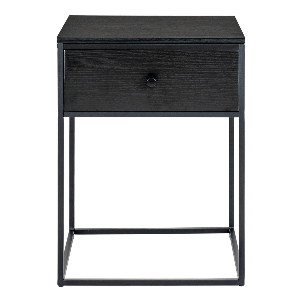 Table de chevet noire moderne en acier et MDF avec tiroir 40x55 cm