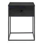 Table de chevet noire en acier et MDF avec tiroir, dimensions 40x55 cm