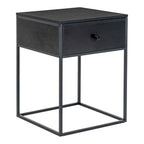 Table de chevet noire en acier et MDF avec tiroir, dimensions 40x55 cm