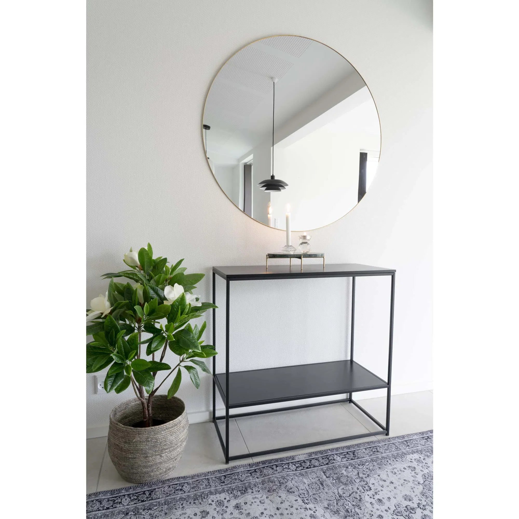 Console noire moderne en métal avec étagères rectangulaires 80x36 cm