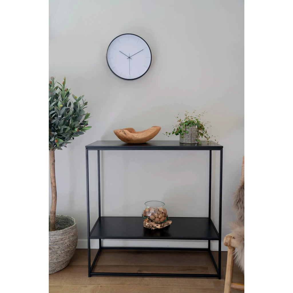 Console noire en métal avec étagères rectangulaires 80x36 cm