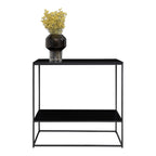 Console noire en métal avec vase et fleurs, dimensions 80x36 cm
