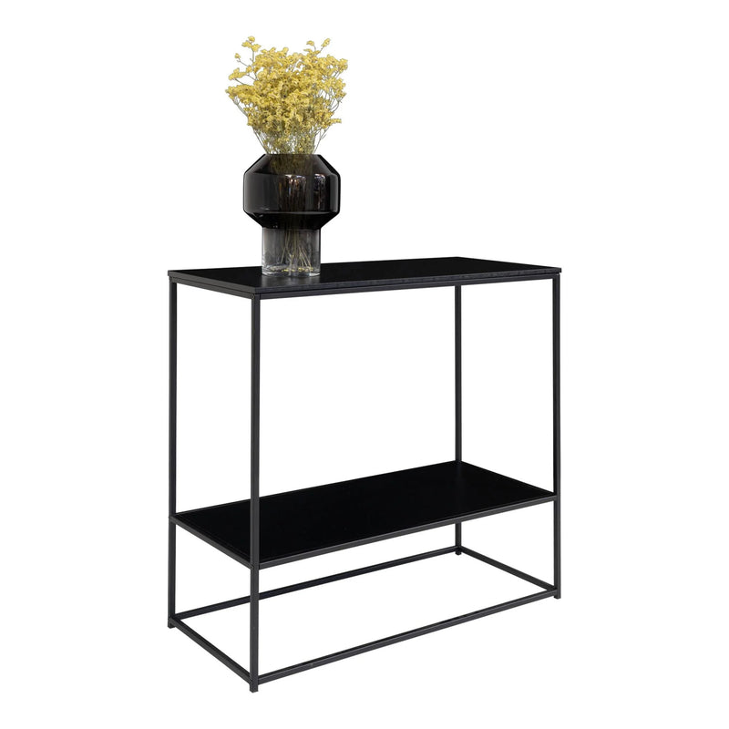 Table console noire en métal avec étagères rectangulaires – 80x36 cm