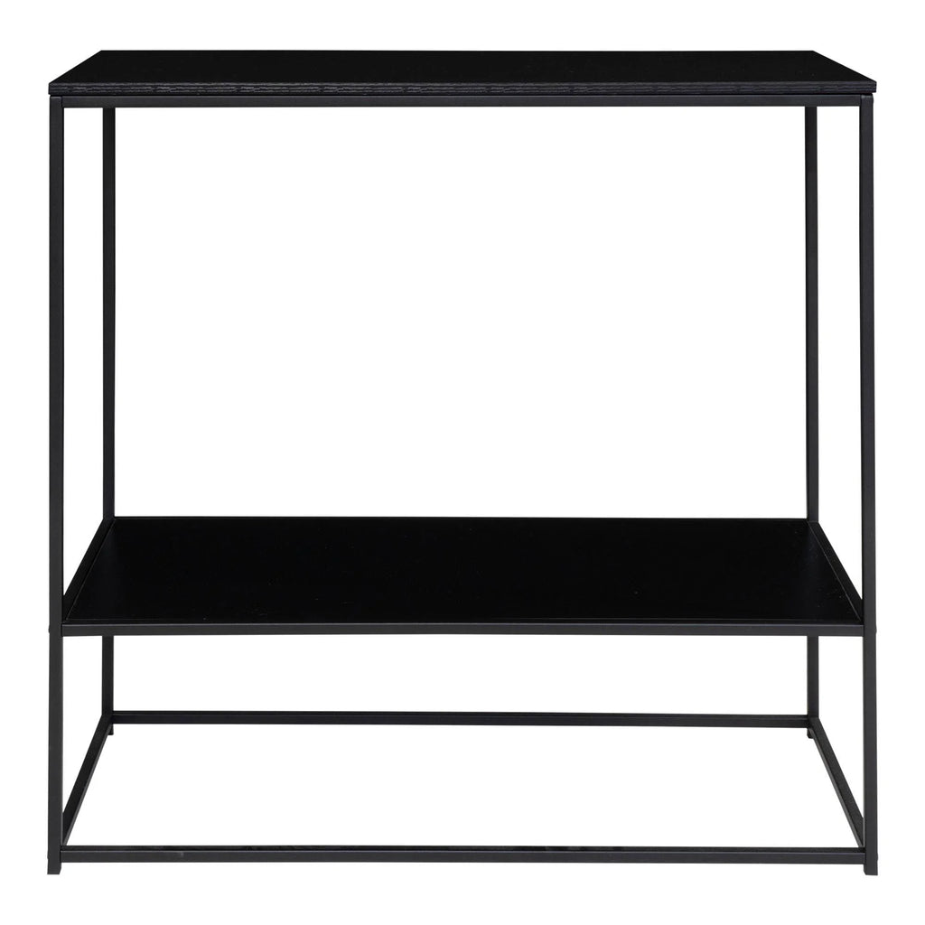 Console noire en métal avec deux niveaux et étagères rectangulaires 80x36 cm