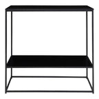 Console noire en métal avec deux niveaux et étagères rectangulaires 80x36 cm