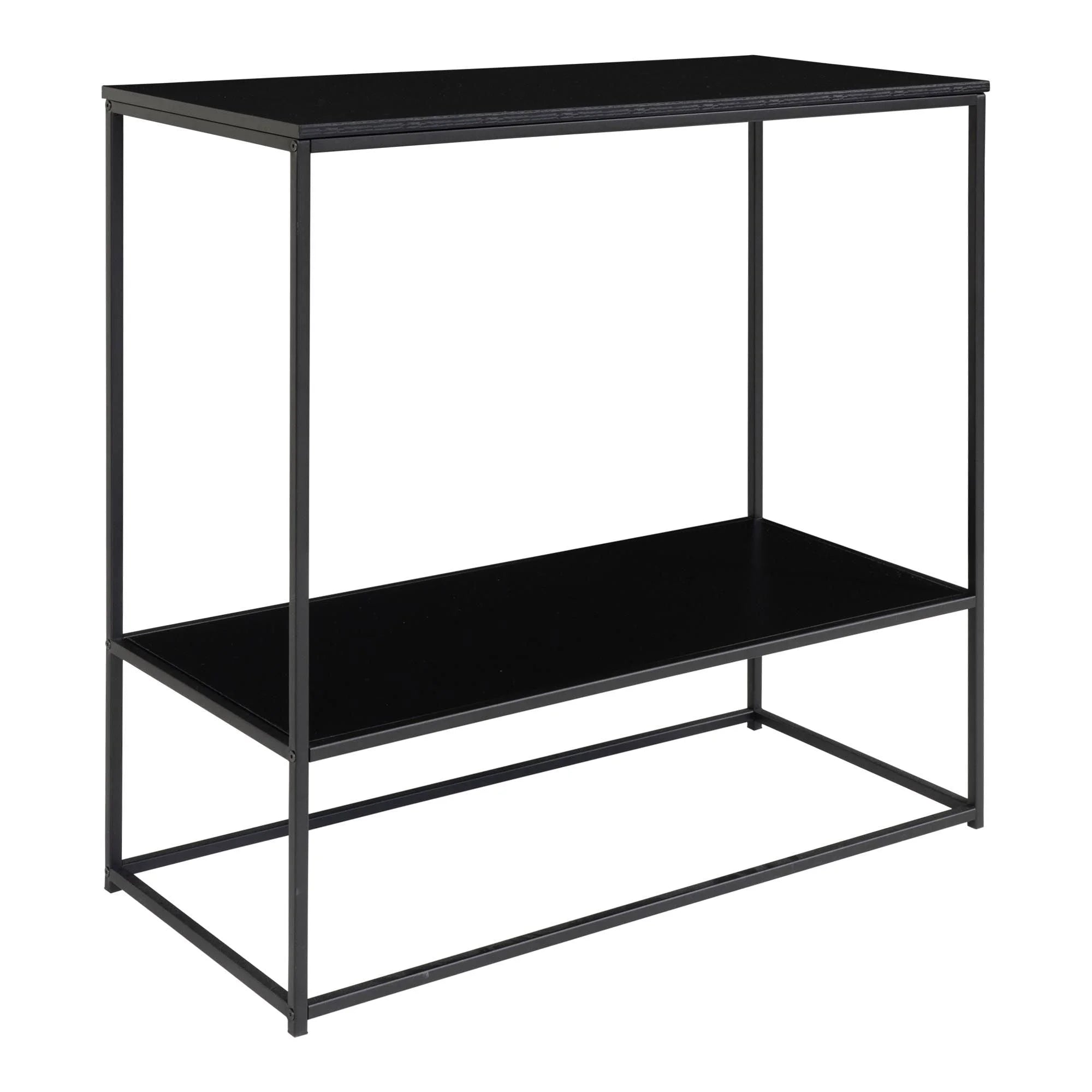 Table console noire en métal avec étagères rectangulaires 80x36 cm