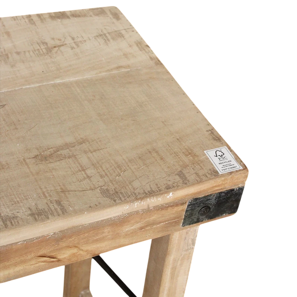 Table console pliante en bois recyclé clair 170x40 cm