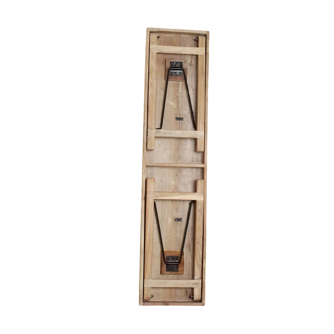 Console pliante en bois recyclé clair avec ferrures noires, 170x40 cm