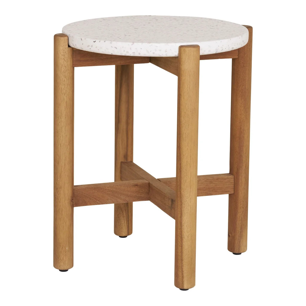 Table d’appoint minimaliste en acacia et terrazzo naturel ø37x46 cm