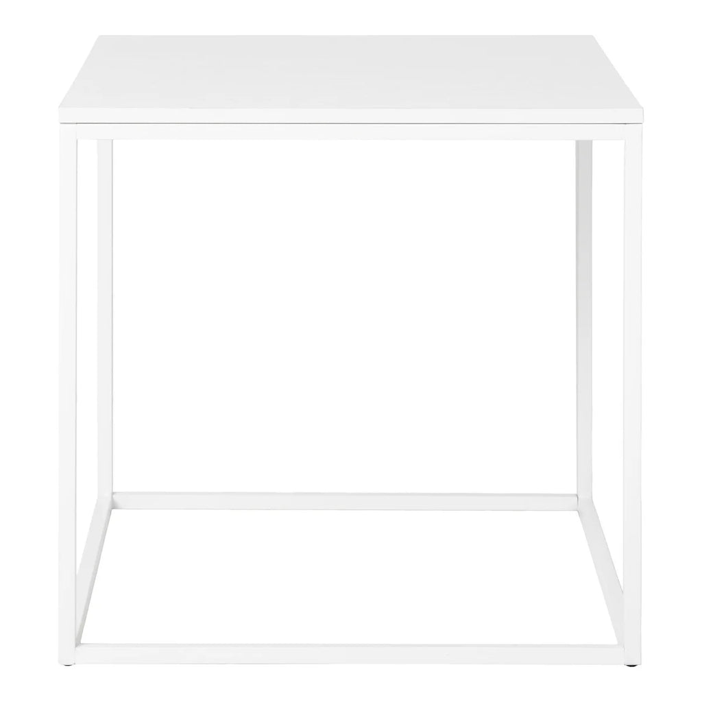Table d’appoint blanche minimaliste en acier et mélaminé 45x45 cm