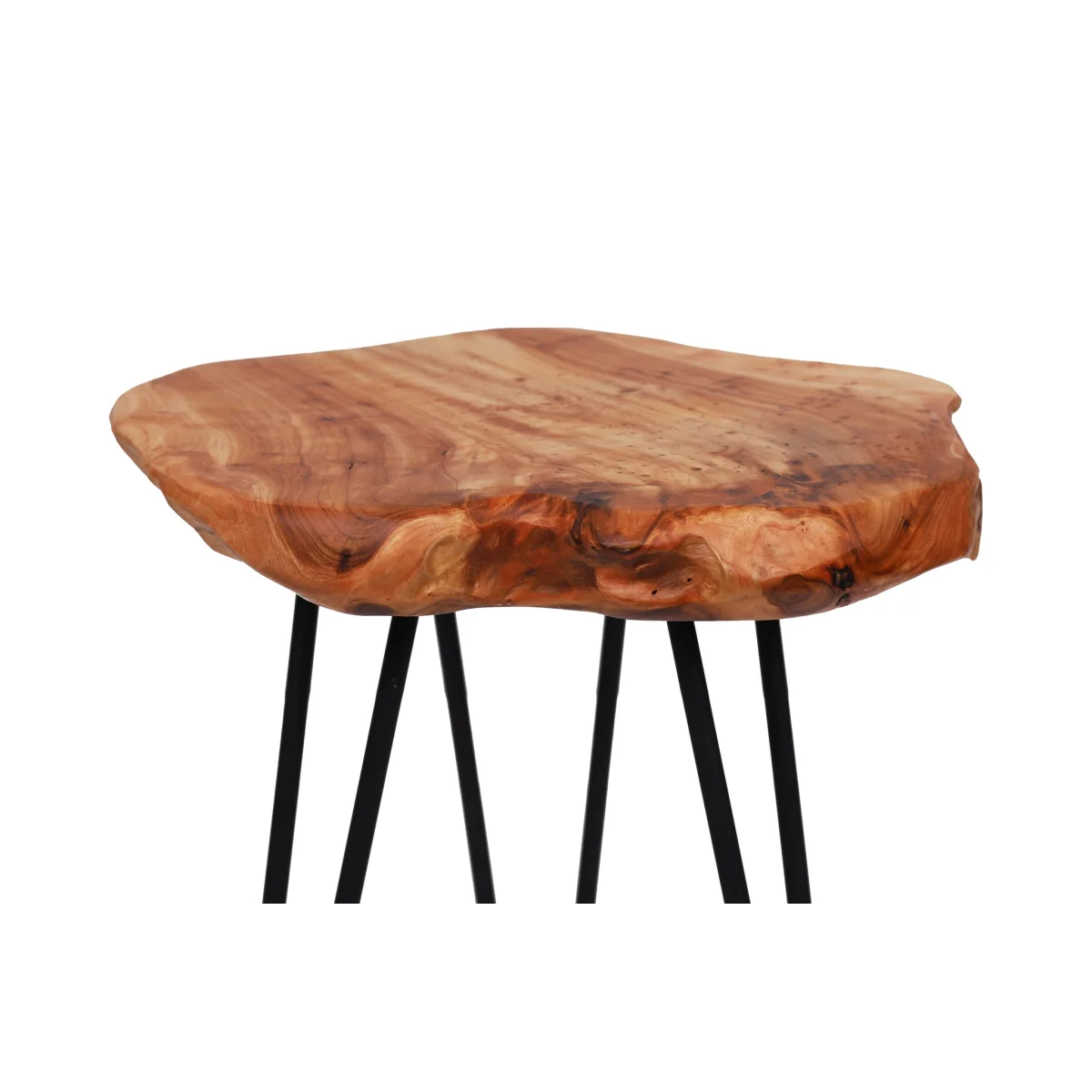 Table d’appoint en bois brut et métal noir avec pied en épingle à cheveux
