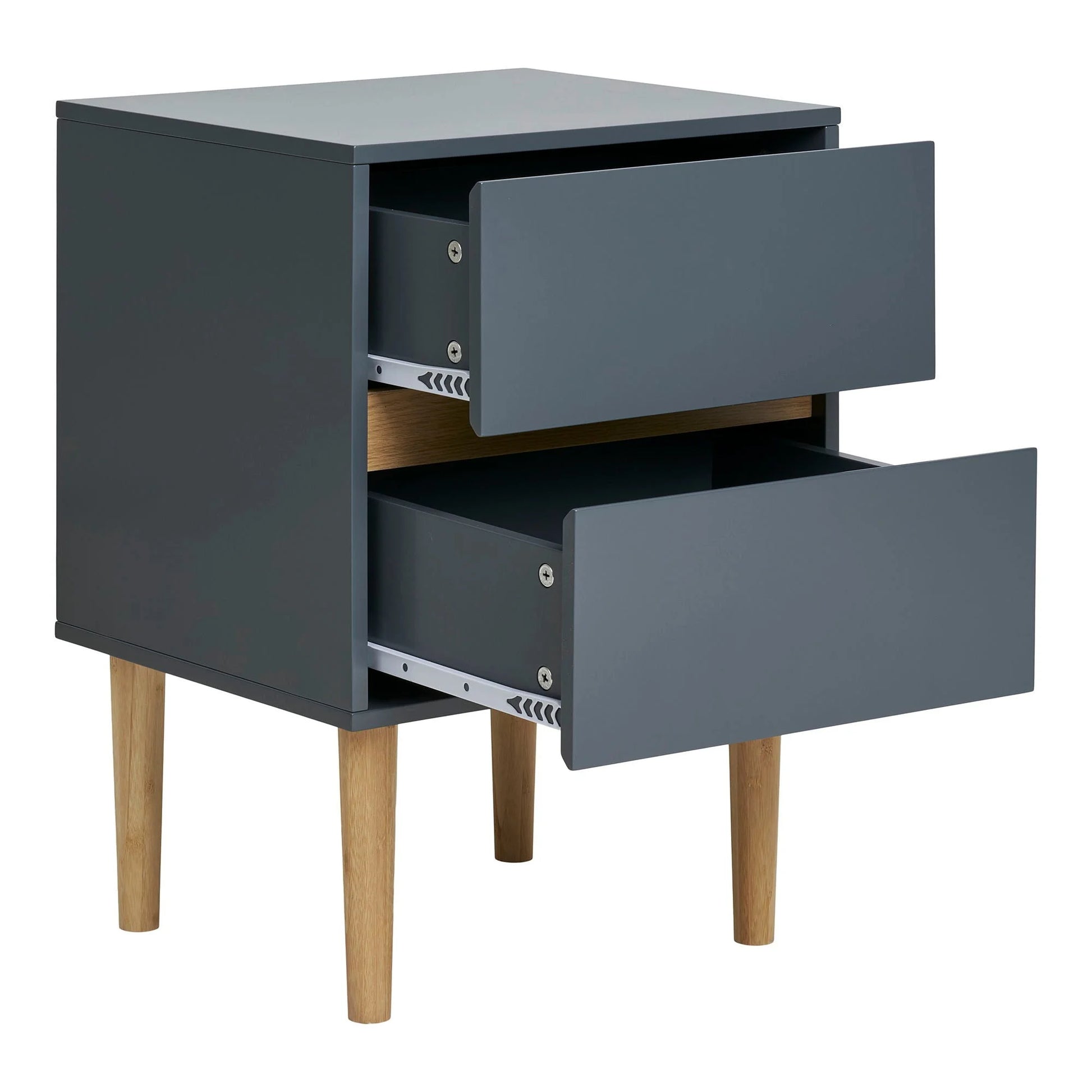 Table d’appoint en bois MDF gris foncé 2 tiroirs 40x35x55