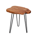 Table d’appoint en bois naturel avec bord irrégulier et pieds métal noir Ø45 cm