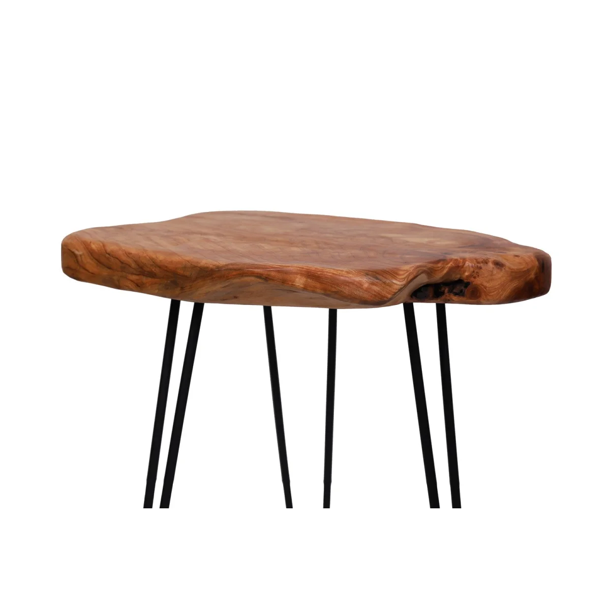 Table d’appoint en acacia naturel avec bord irrégulier et pieds en métal noir