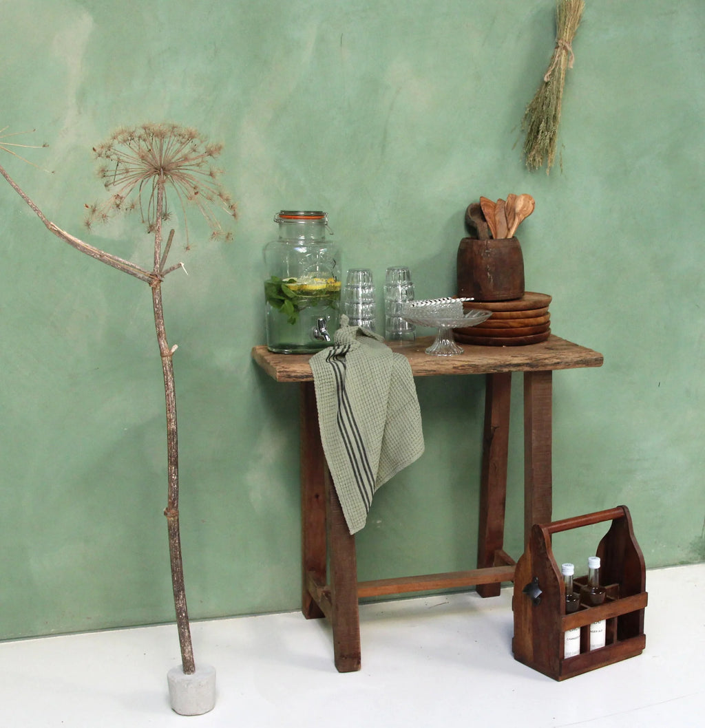 Porte-bouteilles en bois recyclé brun, 3 emplacements, poignée