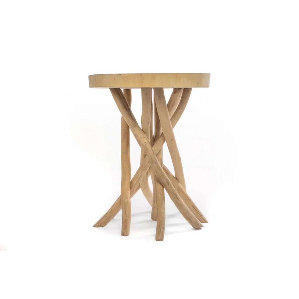 Table d’appoint en bois sculpté – Pieds entrelacés – Ø60 cm