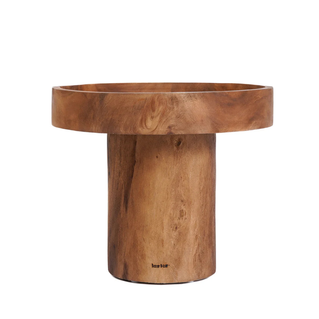 Table d’appoint en bois de suar naturel avec plateau rond, finition légère brun clair