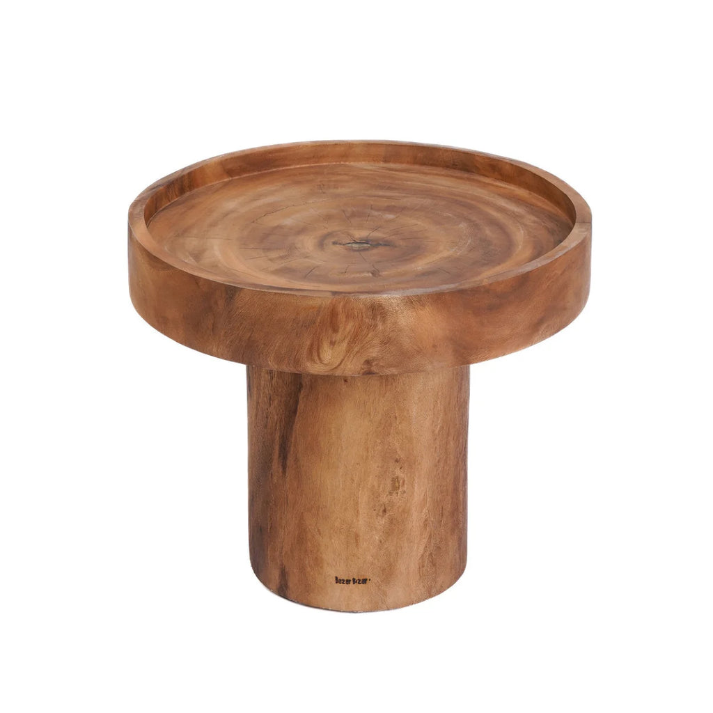 Table d’appoint en bois de Suar naturel ronde avec rebord élevé 60x60 cm