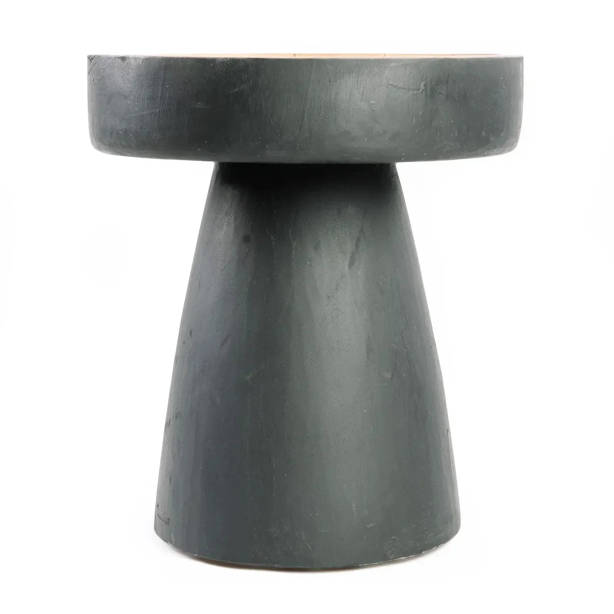 Table d’appoint en bois suar noir et naturel, table cylindrique grise de 40x45 cm