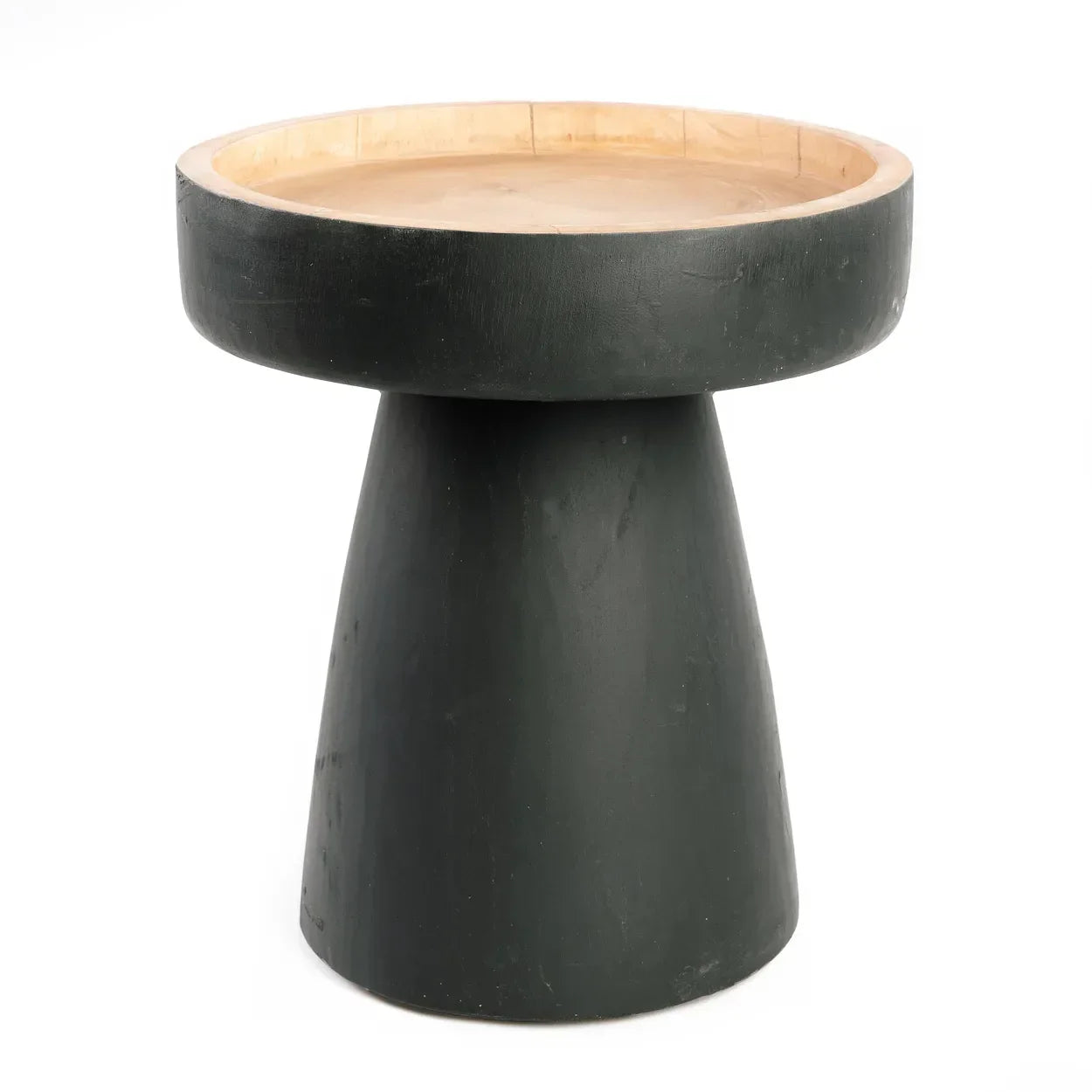 Table d’appoint en bois suar noir et naturel, pied noir, style élégant et moderne