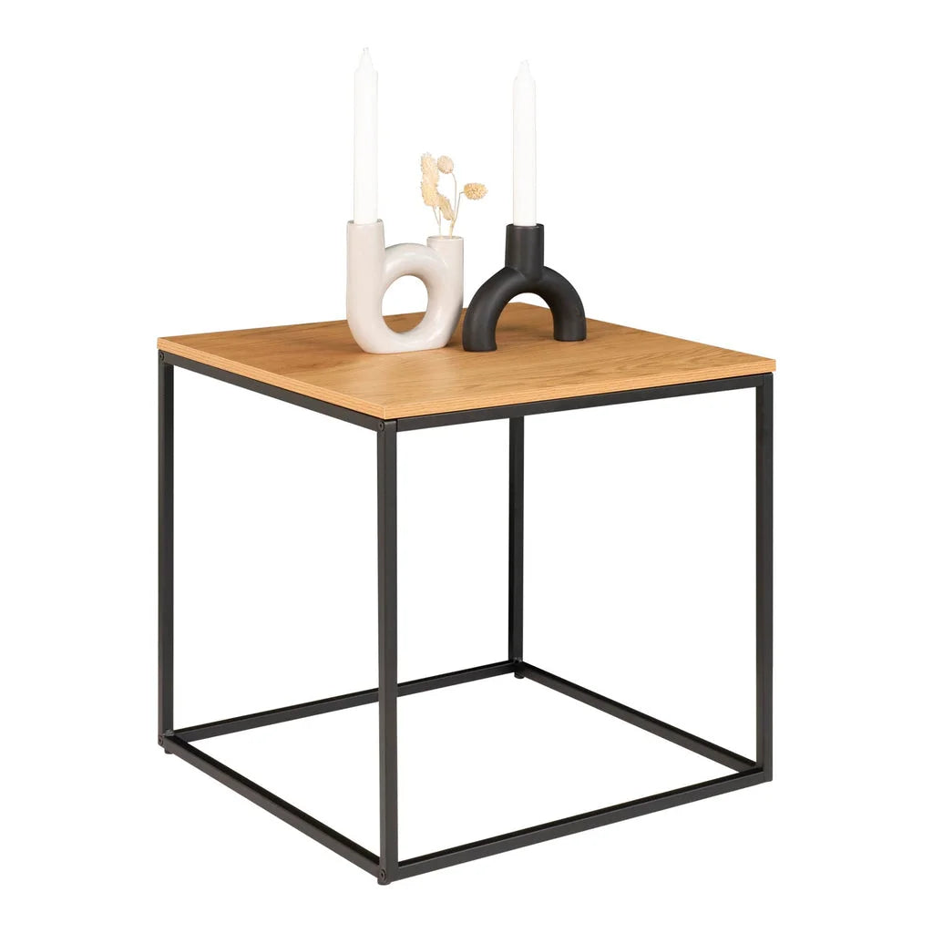 Table d’appoint chêne 45x45 cm avec cadre acier noir