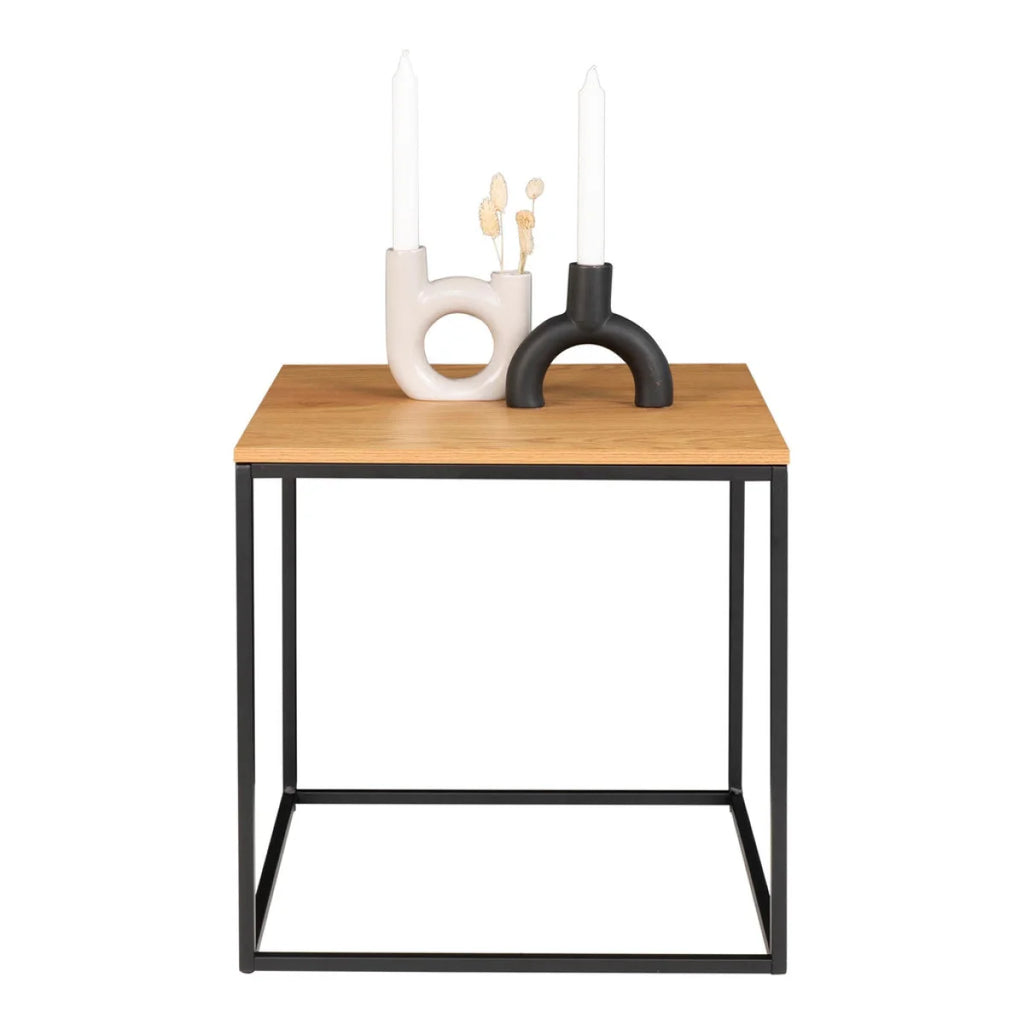 Table d’appoint chêne 45x45 cm avec cadre acier noir