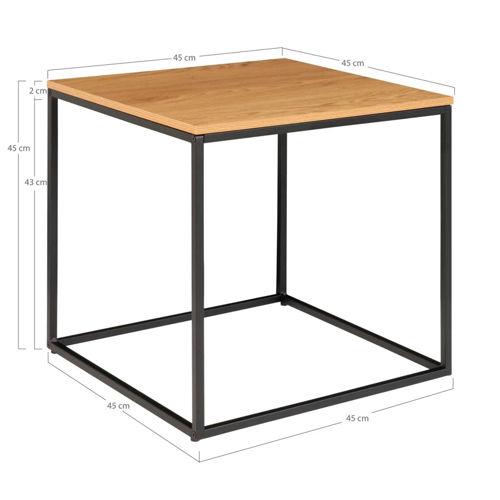 Table d’appoint moderne chêne 45x45 cm cadre acier noir