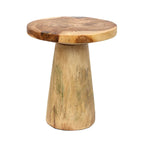 Table d’appoint conique en bois de Munggur naturel avec plateau rond et base conique