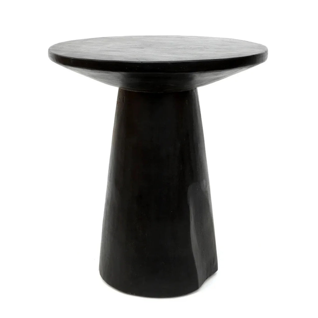 Table d’appoint conique en bois de Munggur noir avec dessus rond et pied accentués