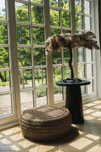 Ottoman rond en jute tissé pour la décoration intérieure élégante