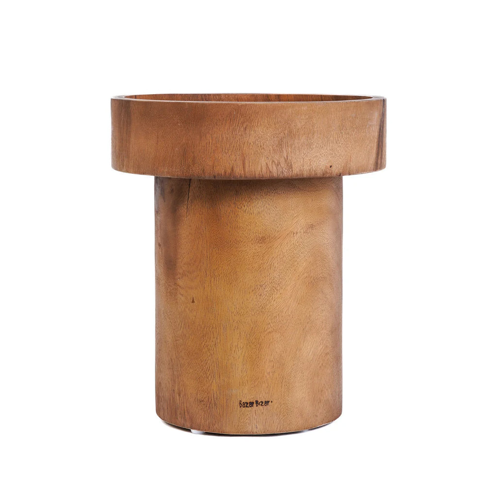 Table d’appoint cylindrique en bois de suar naturel Ø40 cm brun clair