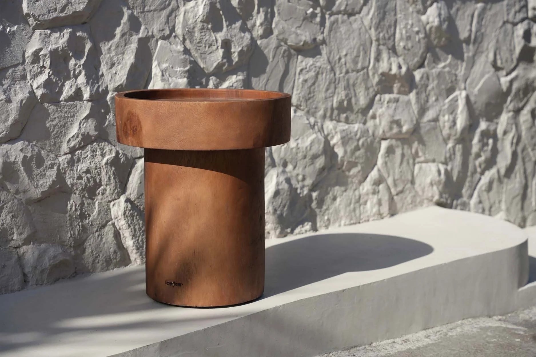 Pot en bois de suar naturel cylindrique cuivré, Ø40 cm