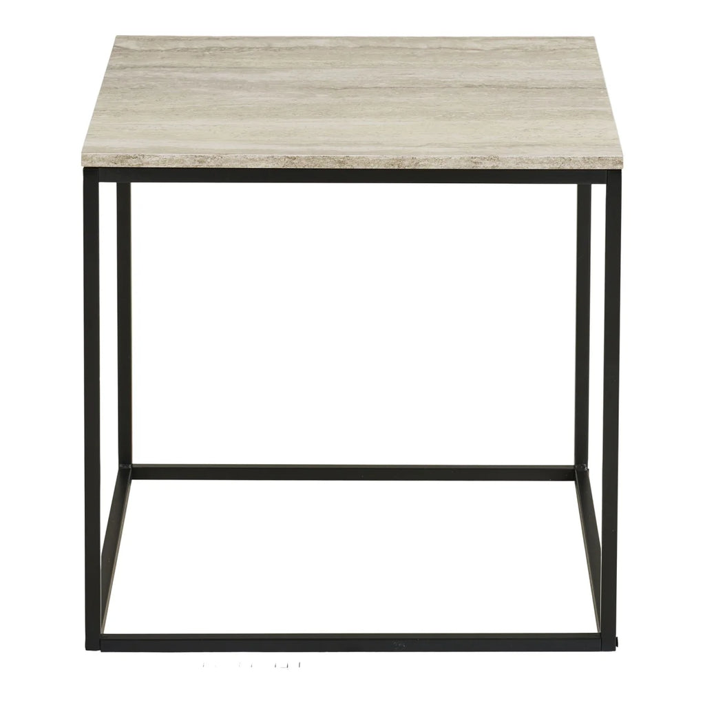 Table d’appoint effet travertin piètement métal noir 45x45 cm