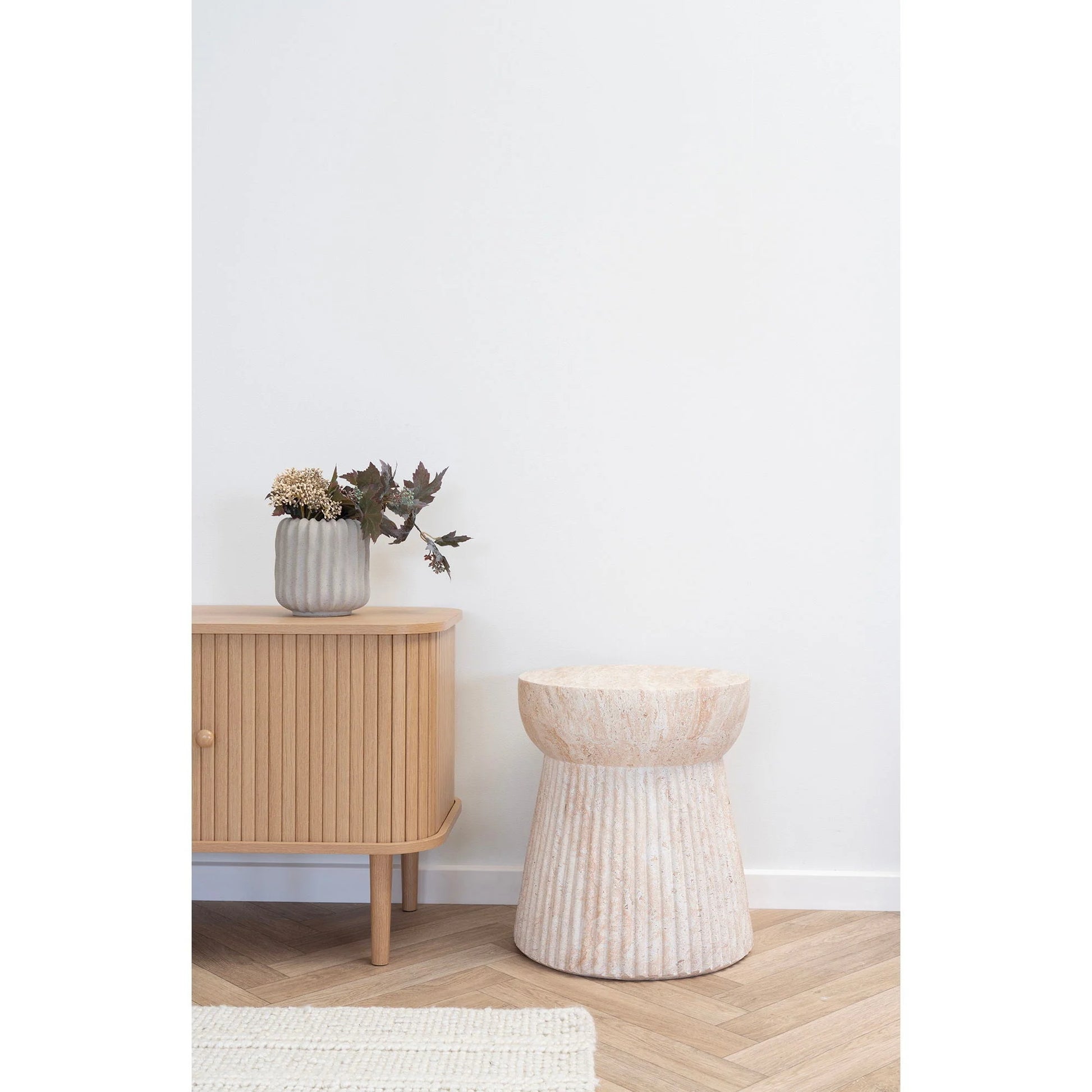 Table d’appoint en fibre minérale rainurée Ø37x43 cm