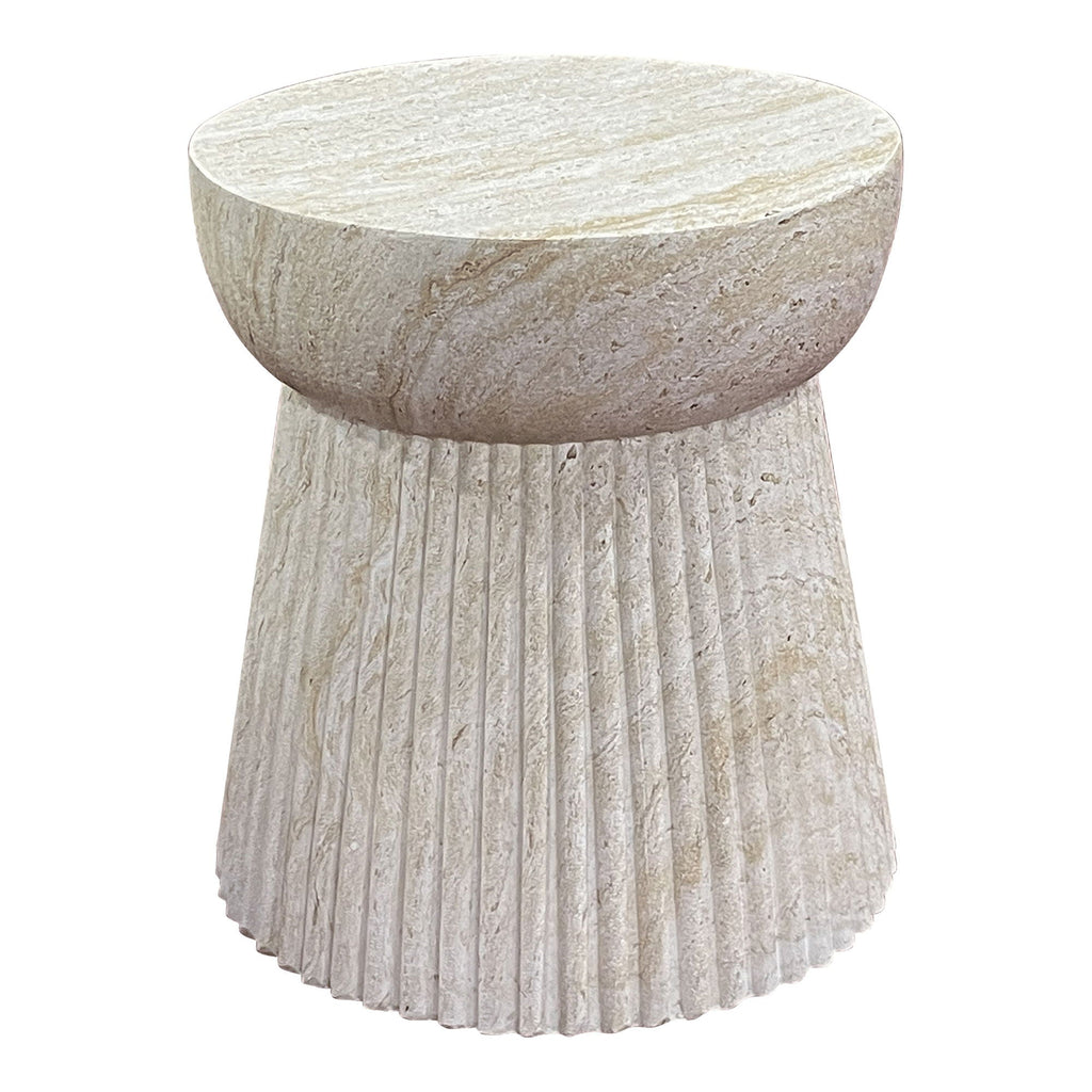 Table d’appoint en fibre minérale rainurée Ø37x43 cm beige texturée