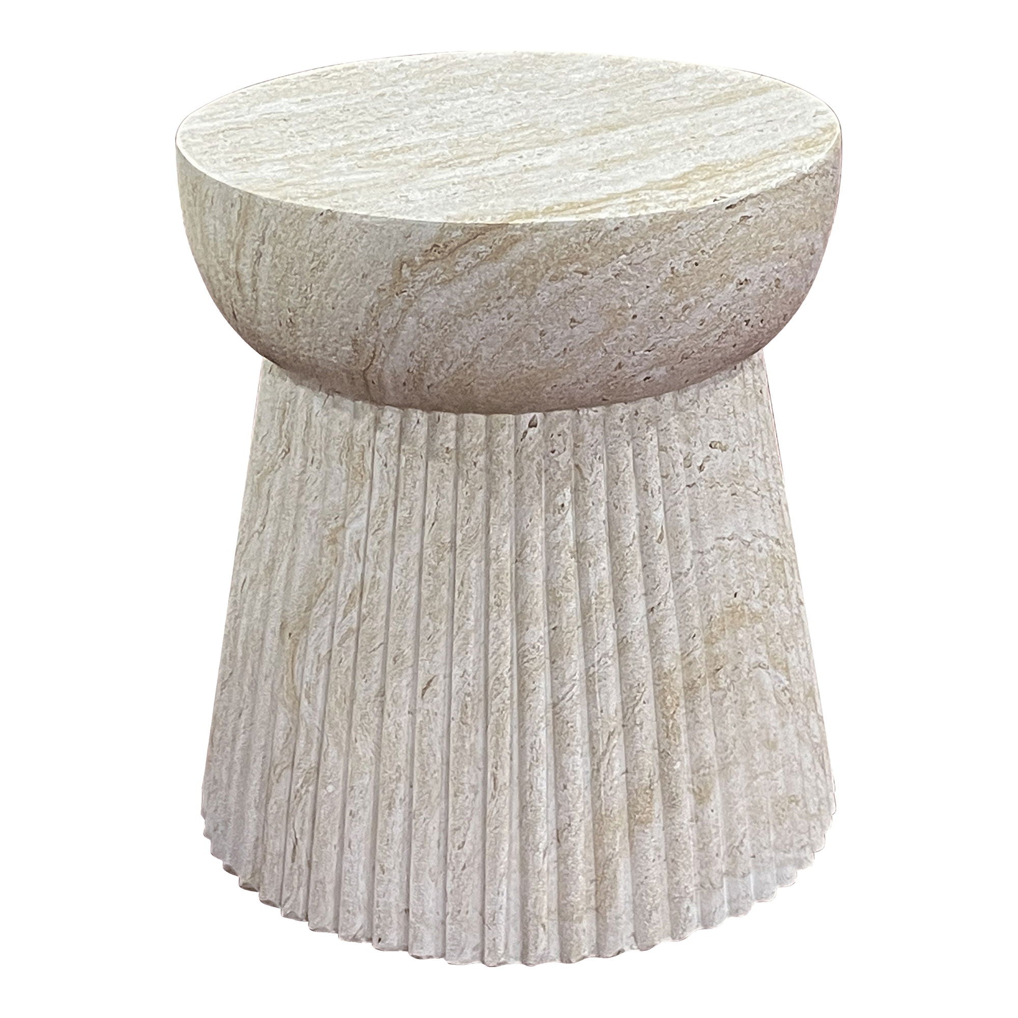Table d’appoint en fibre minérale rainurée Ø37x43 cm beige texturée