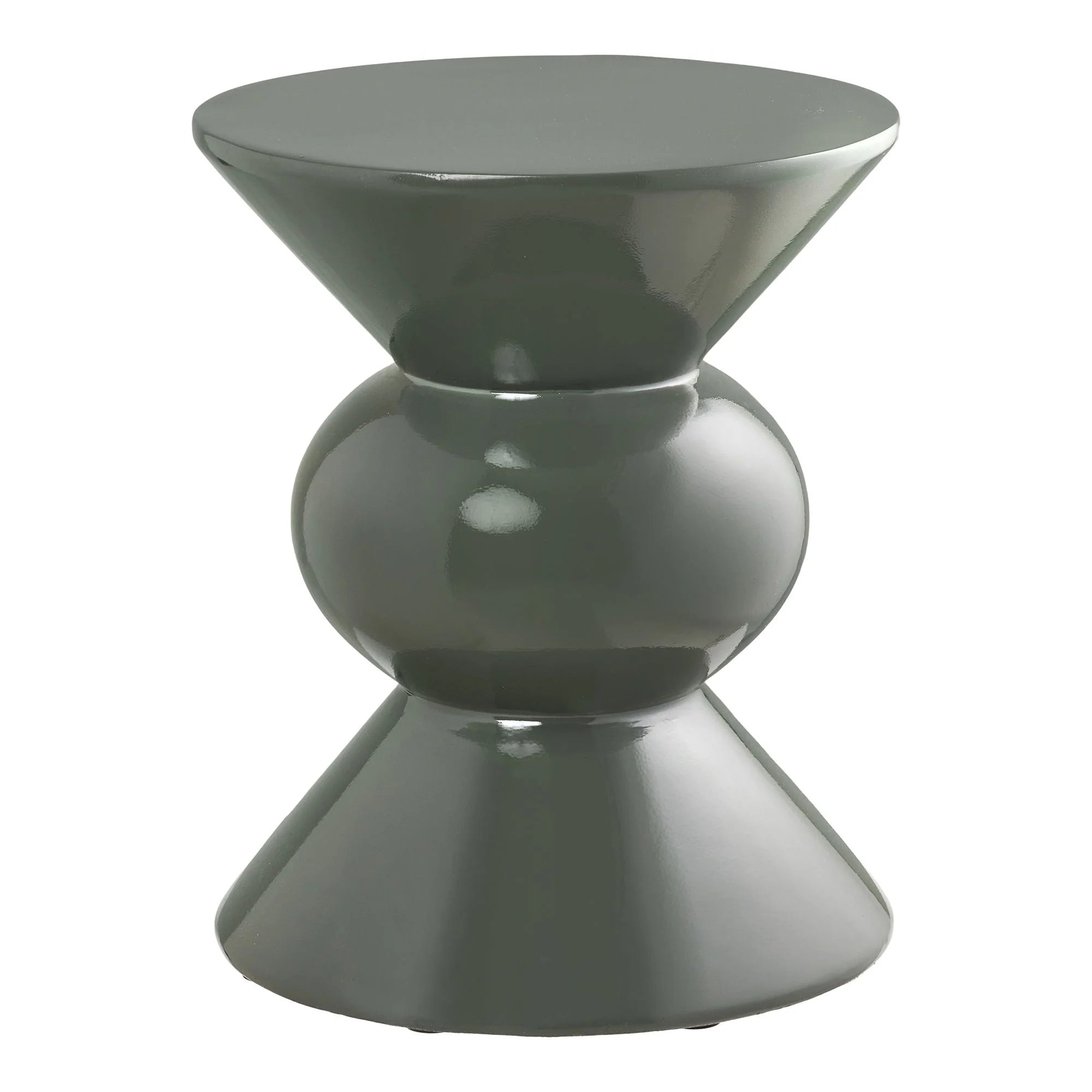Table d’appoint en fibre de verre laquée vert bouteille en forme d’heureglass