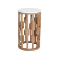 Table d’appoint cylindrique en bois sculpté ajouré avec top marbre blanc – Ø40 cm