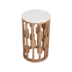 Table d’appoint marbre blanc et bois sculpté ajouré – Ø40 cm