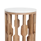 Table d’appoint marbre blanc et bois sculpté ajouré – Ø40 cm