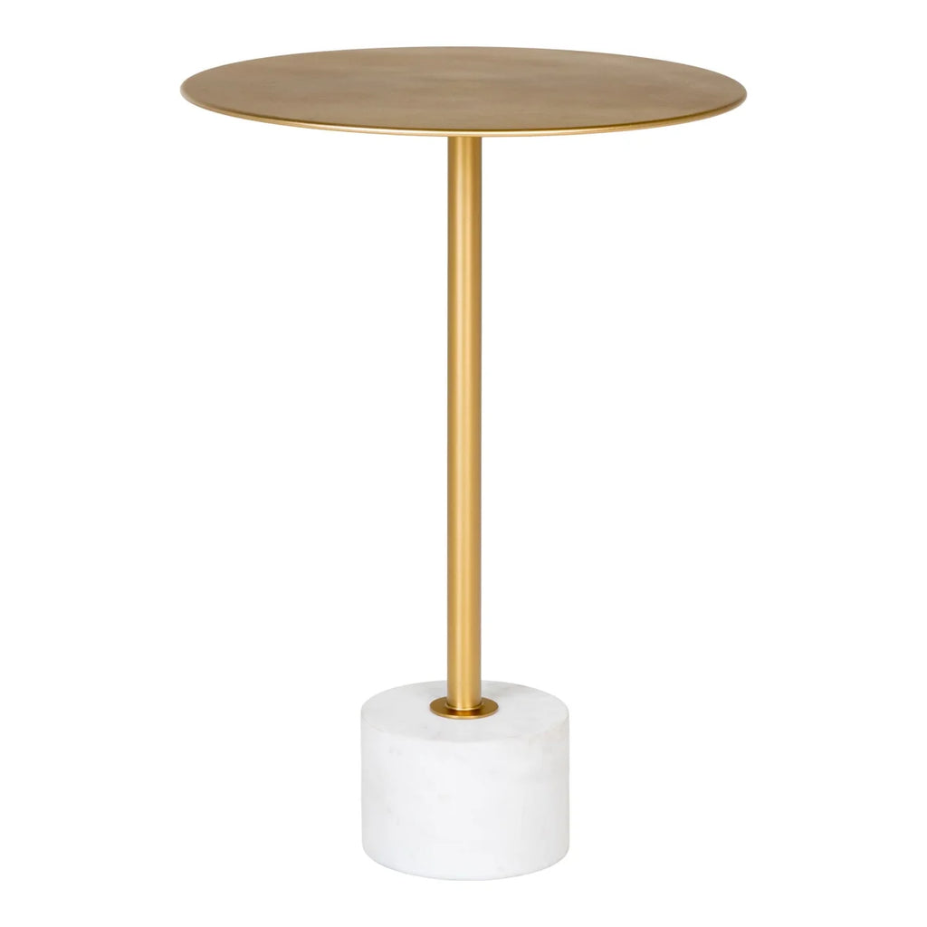 Table d’appoint en marbre blanc et laiton doré Ø41x58 cm
